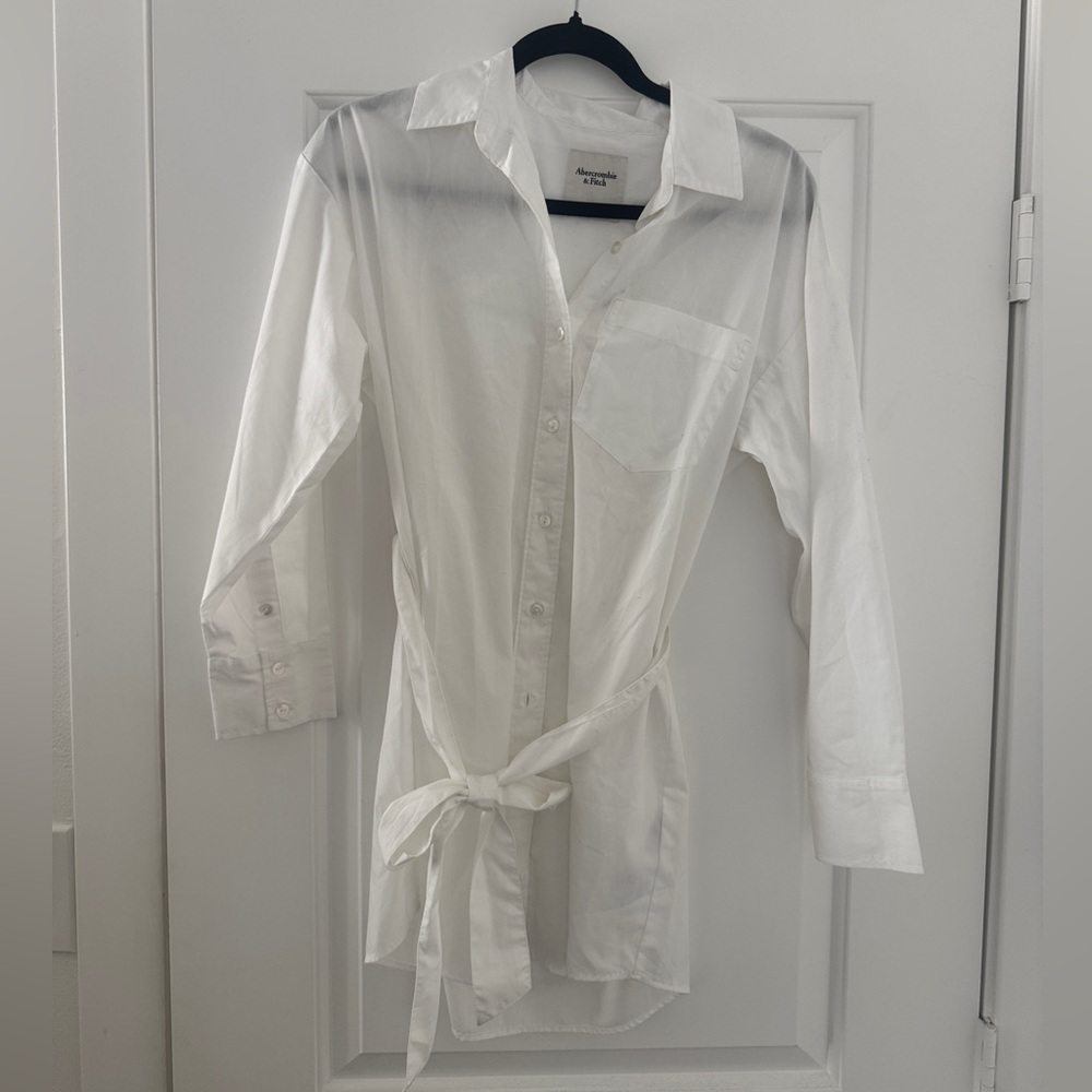 NWT Abercrombie & Fitch Long Sleeve Belted Shirt Dress - White